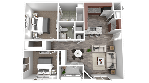 Floor plan for 2 beds, 1.5 baths, 949 sqft